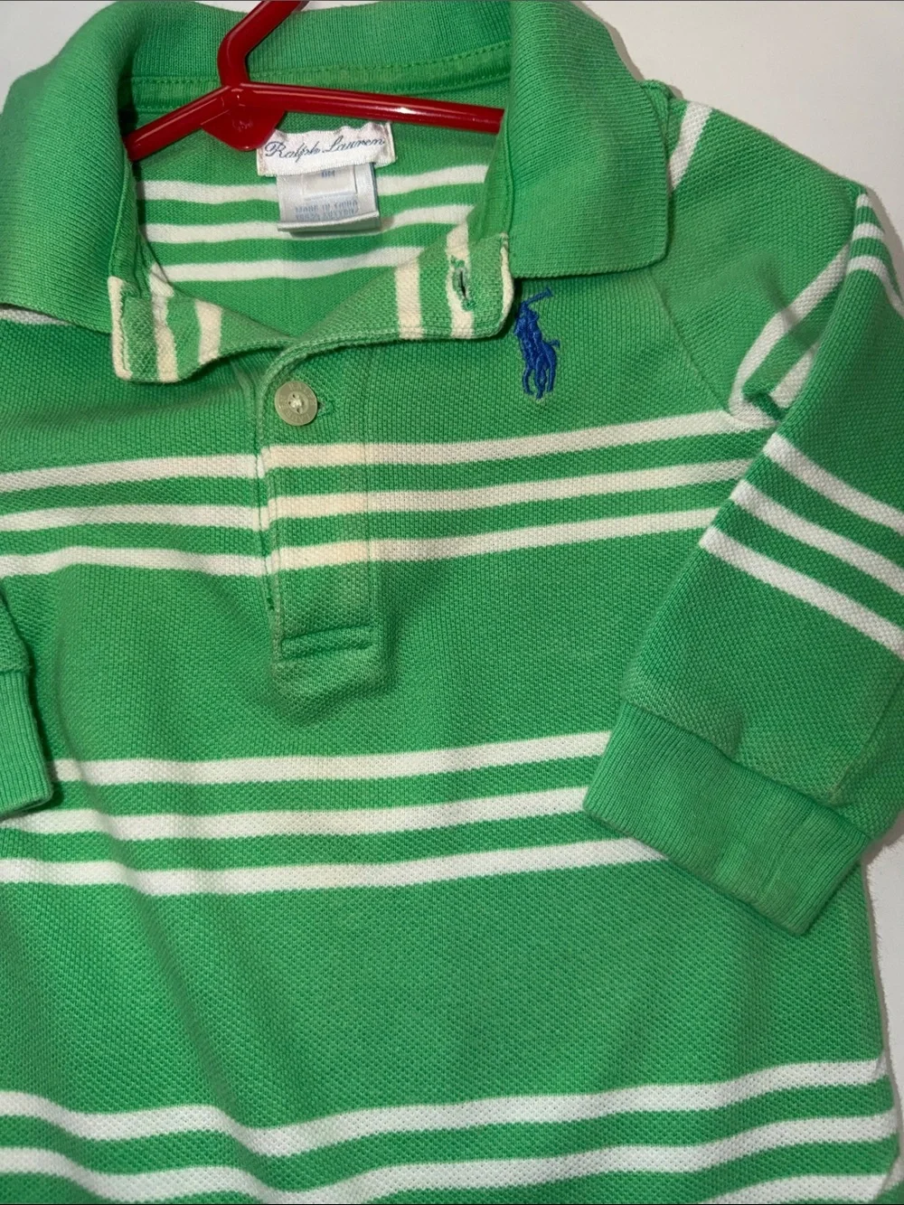 Ralph Lauren Green and White Striped Polo One-Piece romper